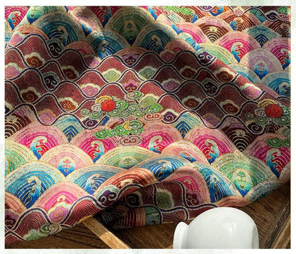 Jacquard Gambiered Canton Gauze Fabric - Xiangyun Tea Silk Brocade, 59" Wide