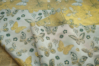 Gold Thread Butterfly Jacquard Fabric: Beige Costume & Upholstery Fabric