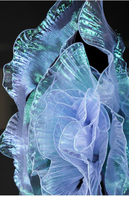 Tissu organza à volants 3D : Matière pour robe de créateur bicolore