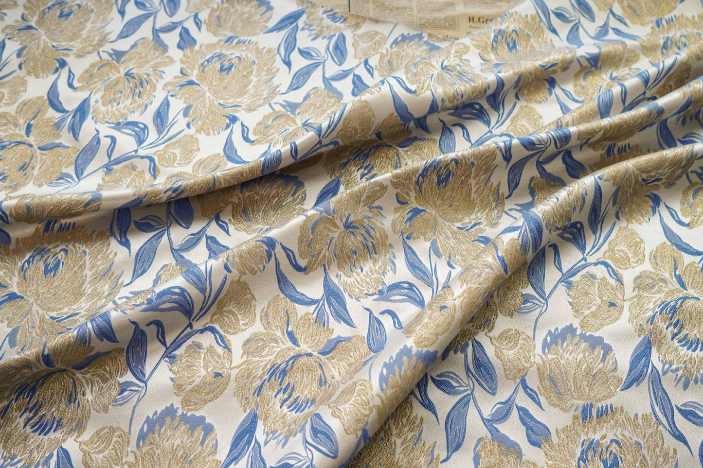 Gold Thread Floral Jacquard Fabric: Vintage Palace Designer Fabric, 62" Wide