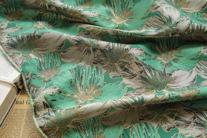 Gold Thread Floral Jacquard Fabric: 65"W Designer Upholstery