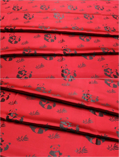 Tissu satiné brodé Panda : tissu de couture chinois à motifs de feuilles de bambou (largeur 45")