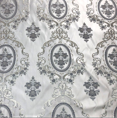 Palace Style Brocade Jacquard Fabric: Red, Gray & Pink Damask (By The Meter)