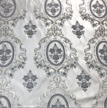 Palace Style Brocade Jacquard Fabric: Red, Gray & Pink Damask (By The Meter)