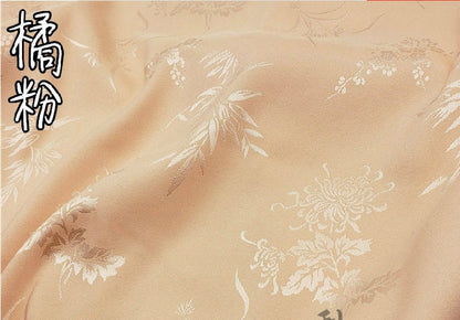 Floral Jacquard Satin Fabric: Plum Orchid Bamboo Chrysanthemum, 60" Wide, Cosplay Costume Fabric
