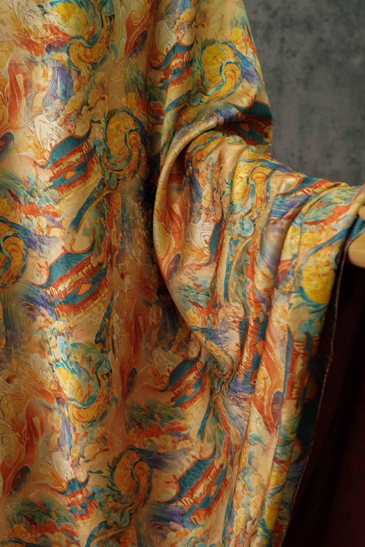 Dunhuang Tea Silk Fabric: Rich Texture Satin, 55"W