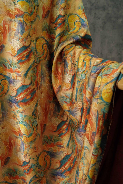 Dunhuang Tea Silk Fabric: Rich Texture Satin, 55"W