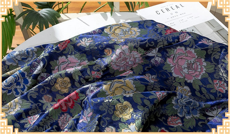 Floral Jacquard Silk Brocade Fabric: Golden Sword Tang Pattern, 59"W