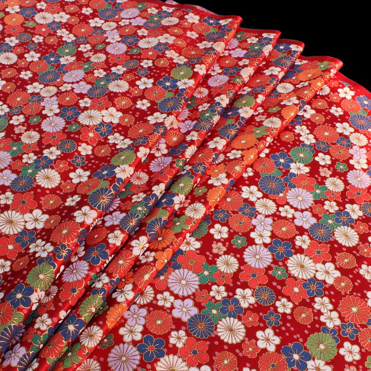 Japanese KINRAN Floral Fabric: Black Silk Rayon Blend, 59" Wide