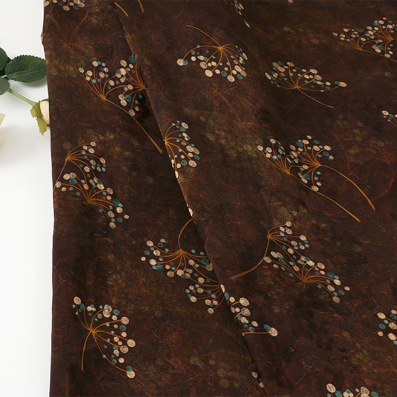 Gold Branch Printed Silk Fabric ��� Chinese Xiangyun Gauze, Dressmaking Ma