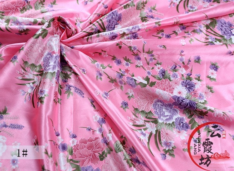 Floral Printed Bridal Satin Fabric: Soft Polyester, 59" Wide