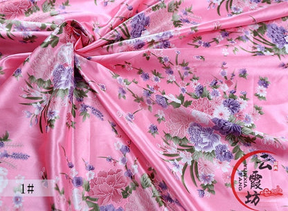 Floral Printed Bridal Satin Fabric: Soft Polyester, 59" Wide