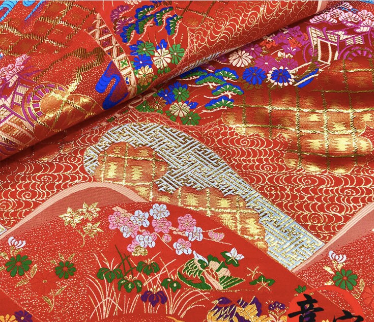 Mandarin Duck Brocade Fabric: Ancient Chinese Ink Painting, 59" Wide