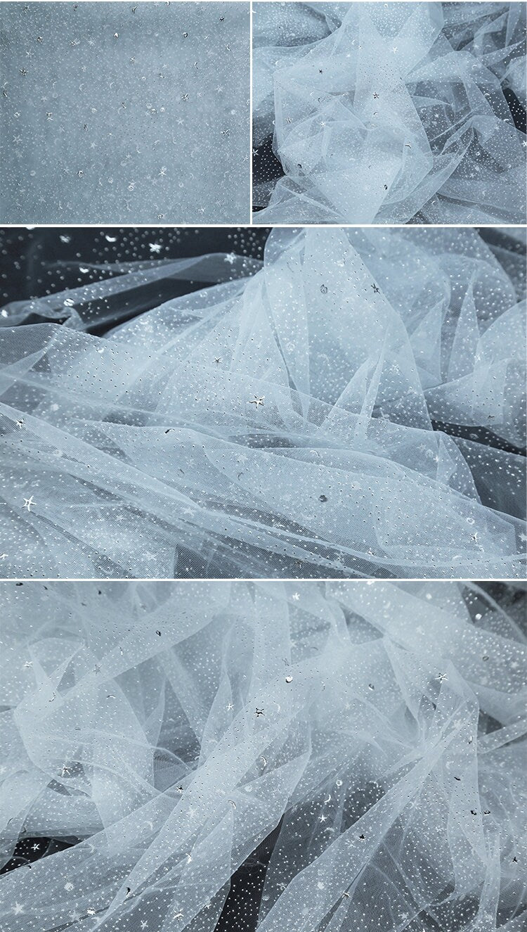 Galaxy Organza Fabric: Silver Foil Sheer Wedding Material