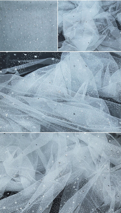 Galaxy Organza Fabric: Silver Foil Sheer Wedding Material