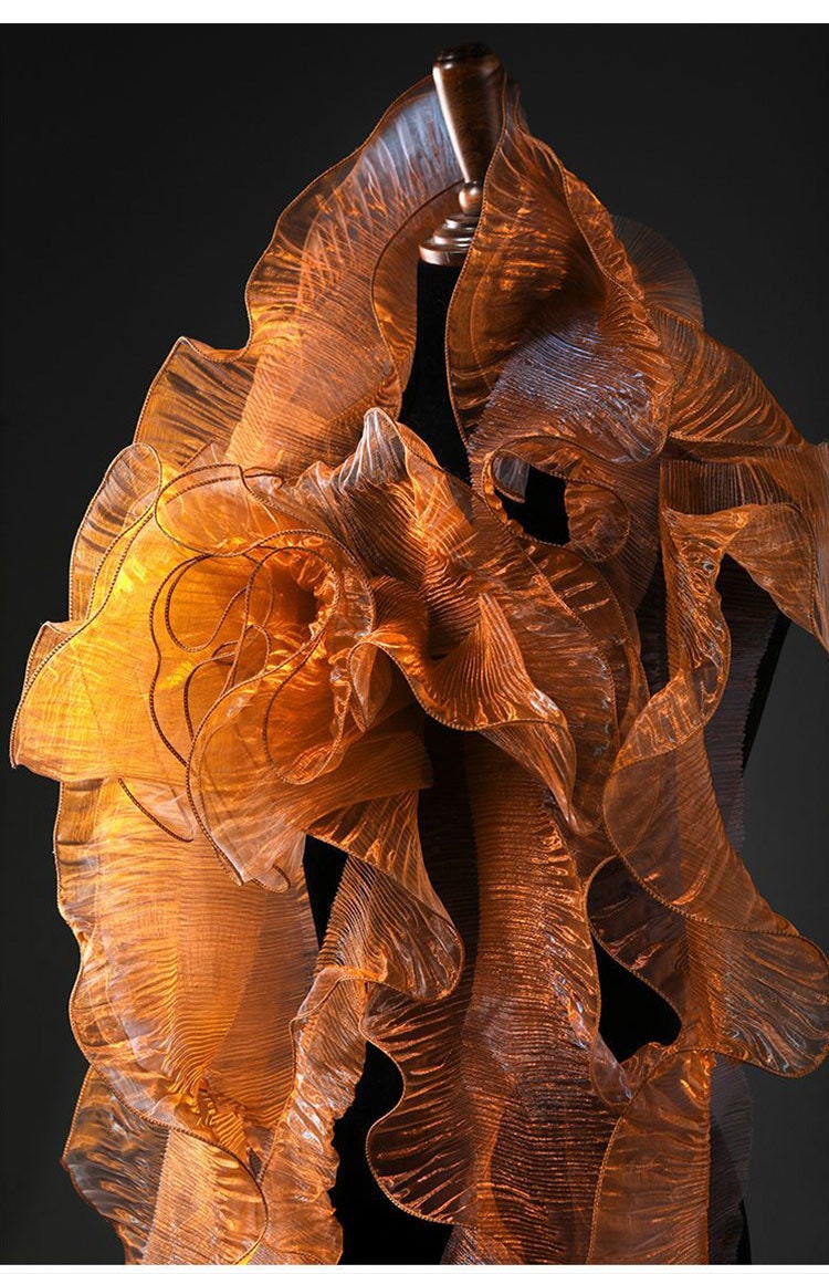 3D Ruffle Organza Fabric: Two-Toned Designer Gown Material