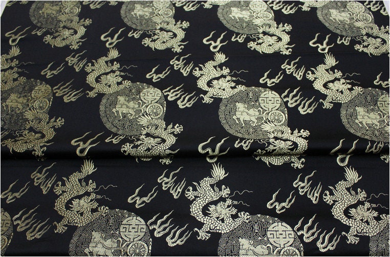 Tissu brocart de soie à motif de dragon chinois : 74 cm de large, accessoires de vêtements