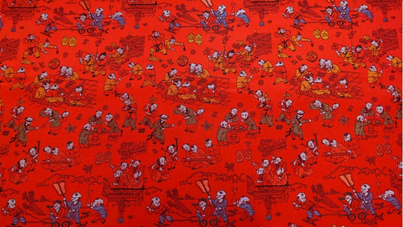 Ancient Baizi Brocade Fabric: 45"W Chinese Wedding Damask