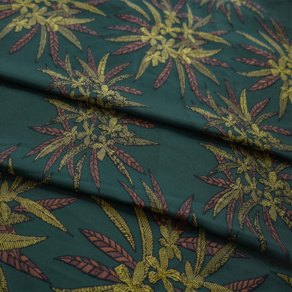 Tissu jacquard réversible vert foncé : revêtement d’ameublement tissé à motif floral en relief, 162,5 cm de large