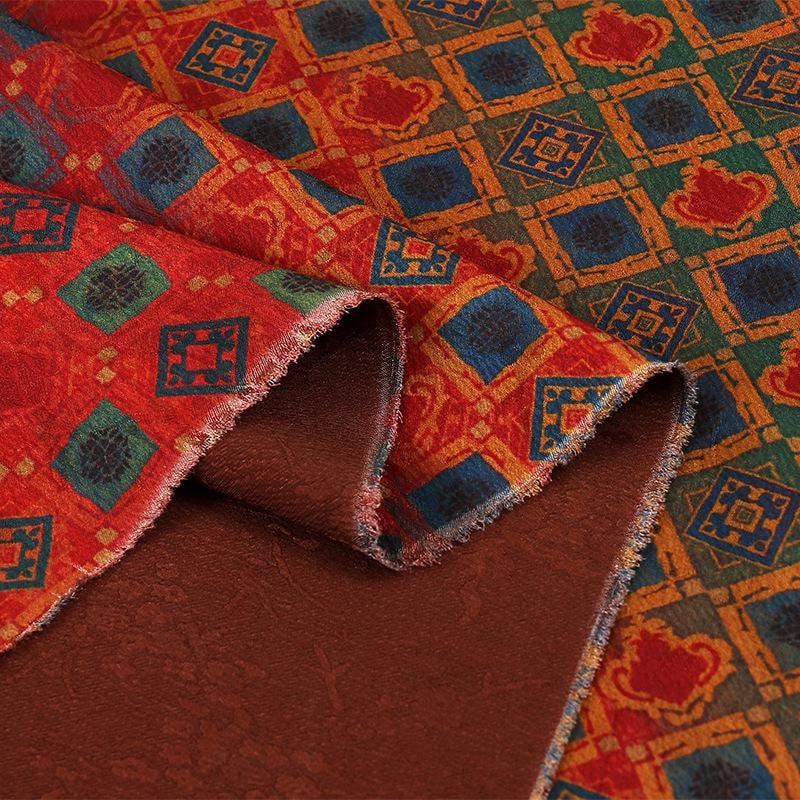 Asian Totem Tea Silk Satin Fabric - 59" Wide - Costume & Decor