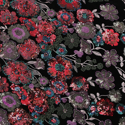 Embroidered Velvet Fabric: Bamboo Floral, 49��� Wide - Cheongsam, Upho