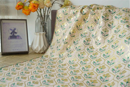 Gold Floral Jacquard Fabric: Embossed Flower Pattern, 60" Wide