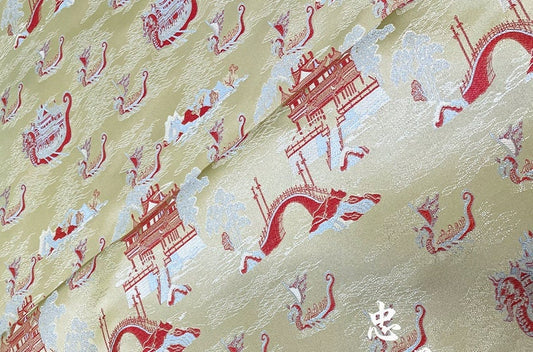 Tissu brocart pour bateaux-dragons : mélange de soie et rayonne champagne et rose