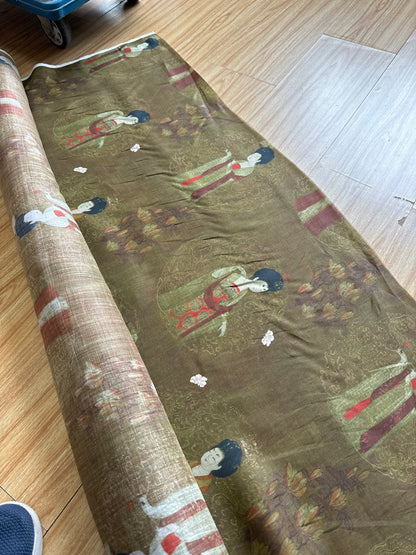 Linen Fabric: Tang Dynasty Ladies with Hairpins, Antique Style (55"W)