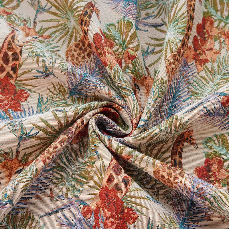 Giraffe Zoo Jacquard Fabric: Autumn Upholstery & Sewing Material