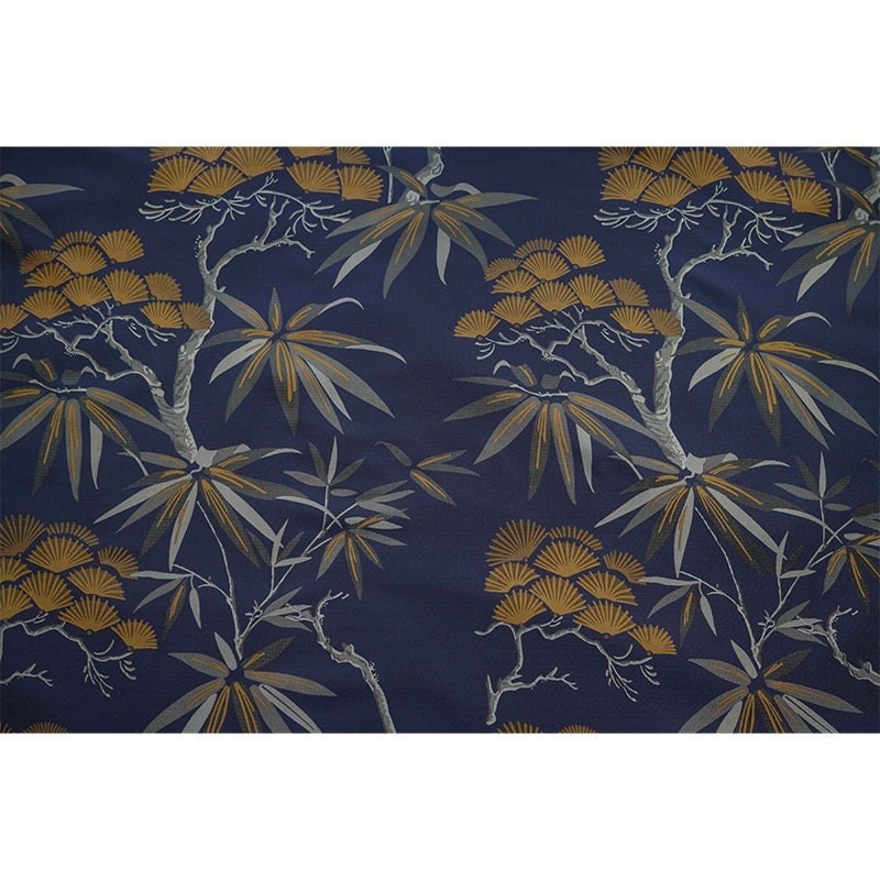 Dark Blue Ginkgo Jacquard Fabric: Polyester Upholstery & Dress Material