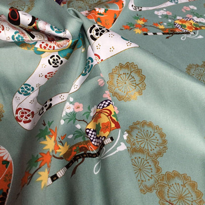 Geisha Dance Cotton Fabric: Japanese Bronzing Print, Sewing, Costume, Home Decor