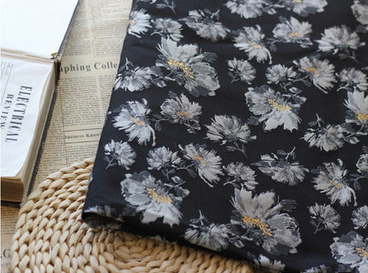 Black Flower Jacquard Fabric: 3D Upholstery, Prom Dress Sewing Material