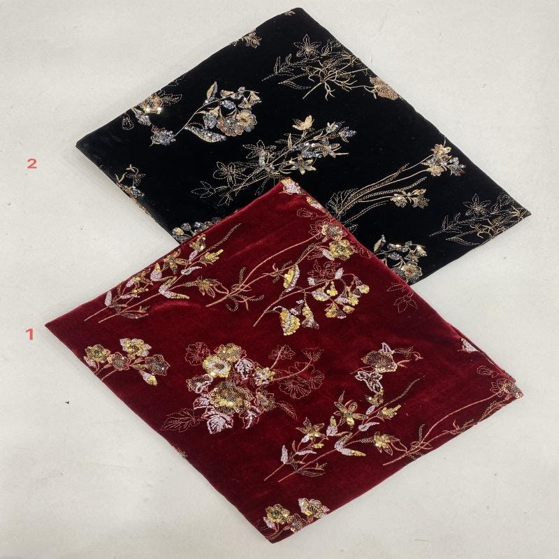 Tissu velours à sequins perlés ��� Broderie florale Desi" Large