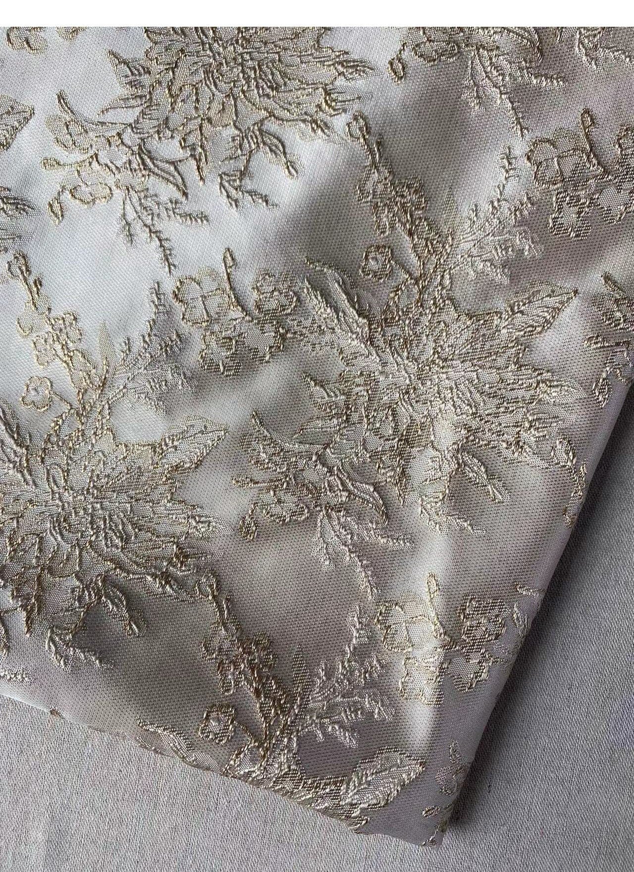 Gold Thread Damask Fabric: Retro 3D Jacquard, 57" Wide, By The Meter