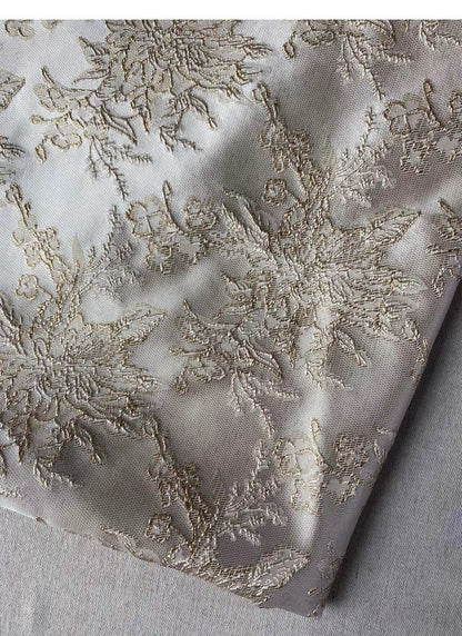 Gold Thread Damask Fabric: Retro 3D Jacquard, 57" Wide, By The Meter