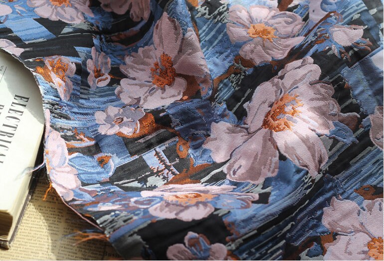 Floral Jacquard Fabric: 3D Oil Painting Style, 57.5" Wide