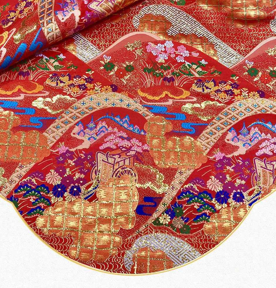 Mandarin Duck Brocade Fabric: Ancient Chinese Ink Painting, 59" Wide
