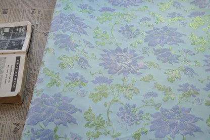 Blue Floral Jacquard Fabric with Gold Foil: 63" Wide Upholstery Fabric