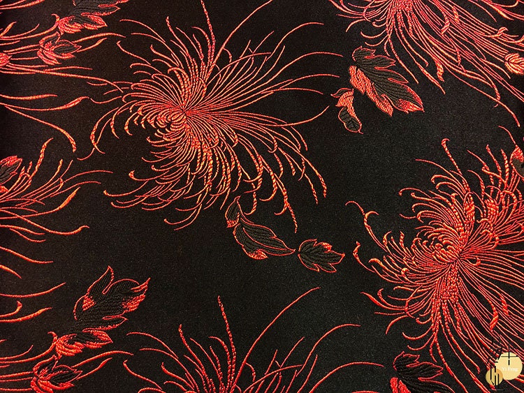 Tissu brocart chrysanthème : jacquard satin de soie rayonne de 75 cm de large