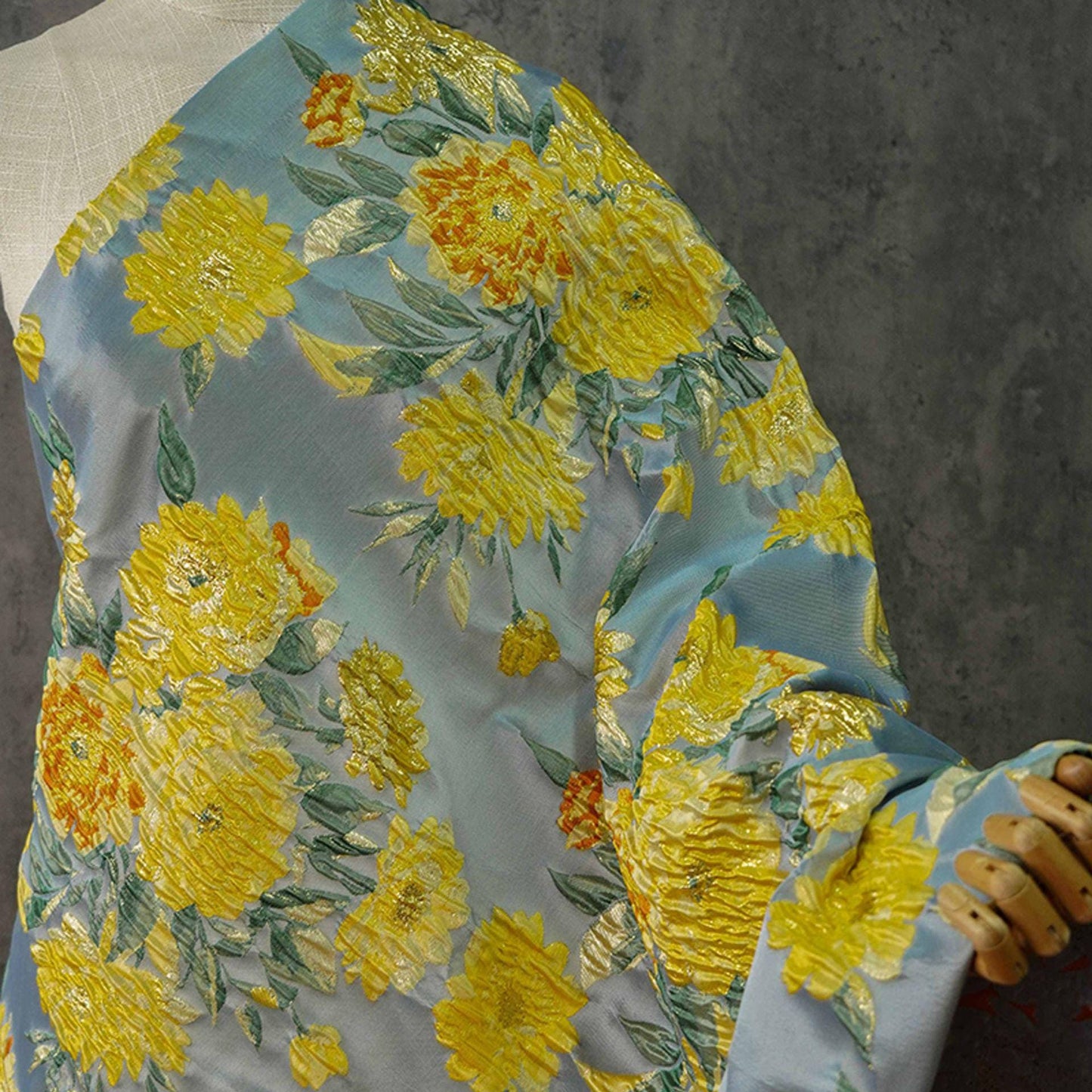 Gold Thread Yellow Peony Jacquard Fabric: 54"W Upholstery & Drapery