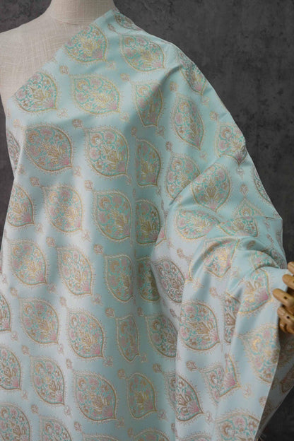 Gold Thread Jacquard Fabric: Foil Peacock Feather Upholstery, 59" Wide