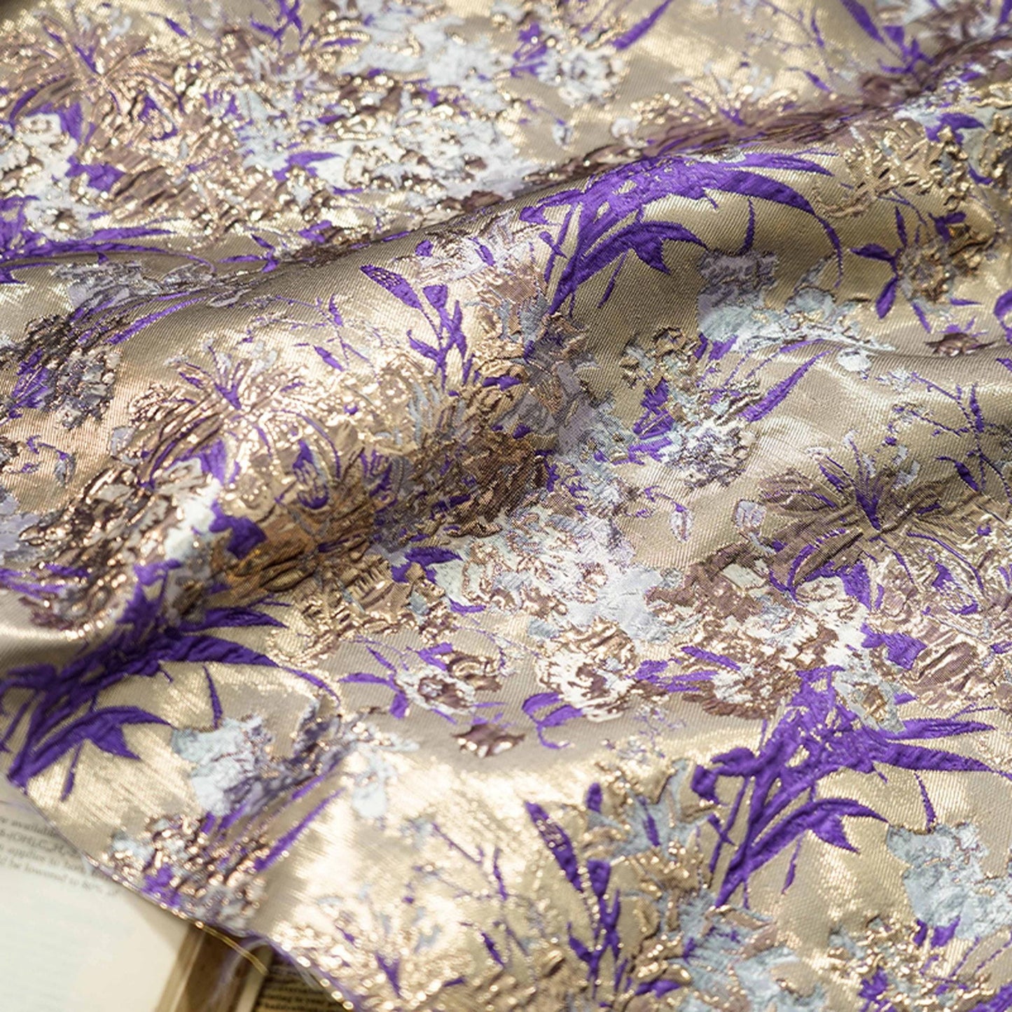 Gold Thread Floral Jacquard Fabric: 3D Texture Upholstery, Prom Dress Sewing (59" W)