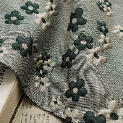Green Grey Jacquard Fabric: 3D Flower Design, Upholstery & Costume