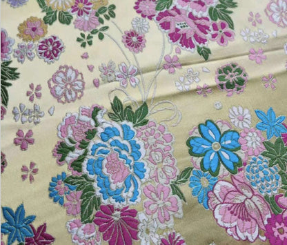 Tissu brocart de soie japonais Nishijin : Jacquard Hortensia (largeur 29,5")
