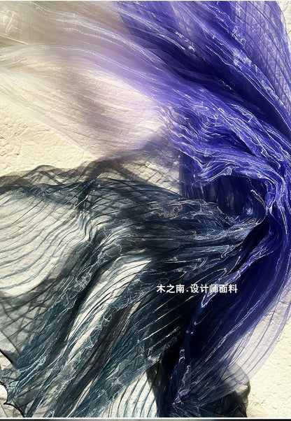 Accordion Pleated Laser Organza Fabric: Dramatic Sea Waves, 55"W