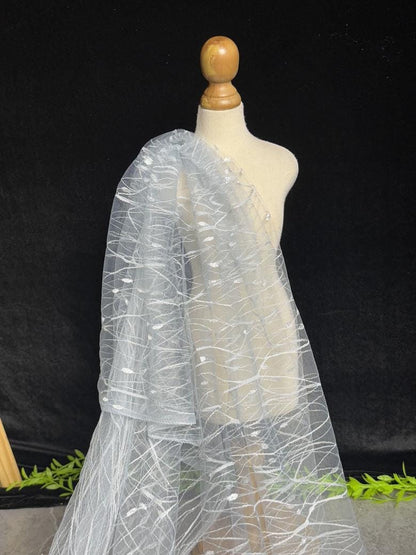 Embroidered Sequin Lace Fabric: Light Blue-Gray Tulle, 59" Wide