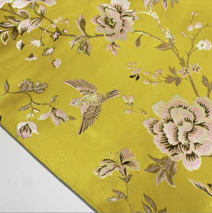Bird & Flower Jacquard Damask Fabric: Antique Cheongsam Sewing Material