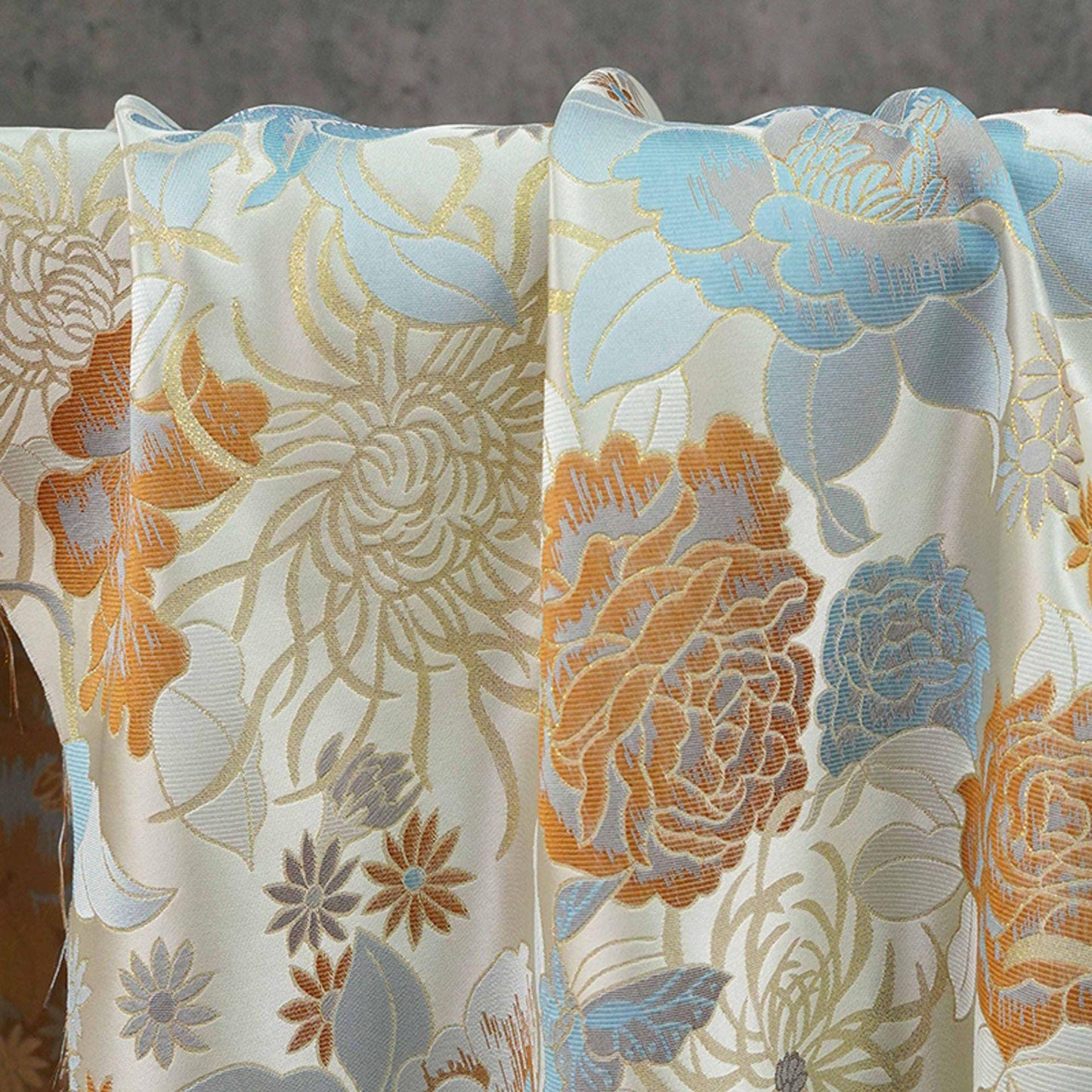 Floral Jacquard Fabric, Gold Thread Brocade, Luxury Upholstery (59"W)