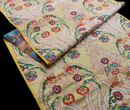 Tissu brocart jacquard à motifs floraux : mélange de soie Gaza indienne et de rayonne