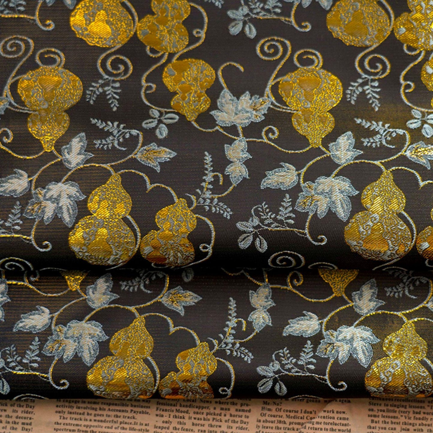 Gold Thread Jacquard Fabric: Black 3D Designer Upholstery, Costume & Sewing (65"W)